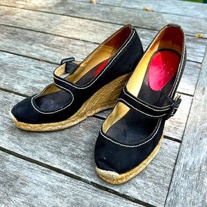 Christian Louboutin Black Mallorca Mary Jane Espadrilles Wedges 37/6.5 US
